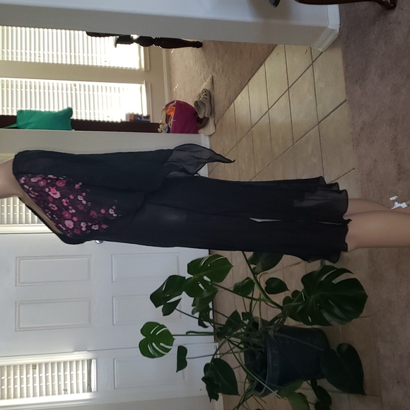 Express L semi sheer vneck dramatic flutter sleeve side slits embroidered flower - Picture 4 of 9